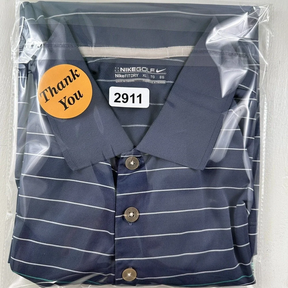 Nike Golf Fit Dry Polo Shirt Men XL Blue Green Stripes Logo X-Large Performance‎